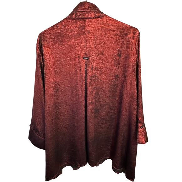Ali Miles NWT red iridescent textured satin boutique tunic wired stand up collar - Picture 6 of 15